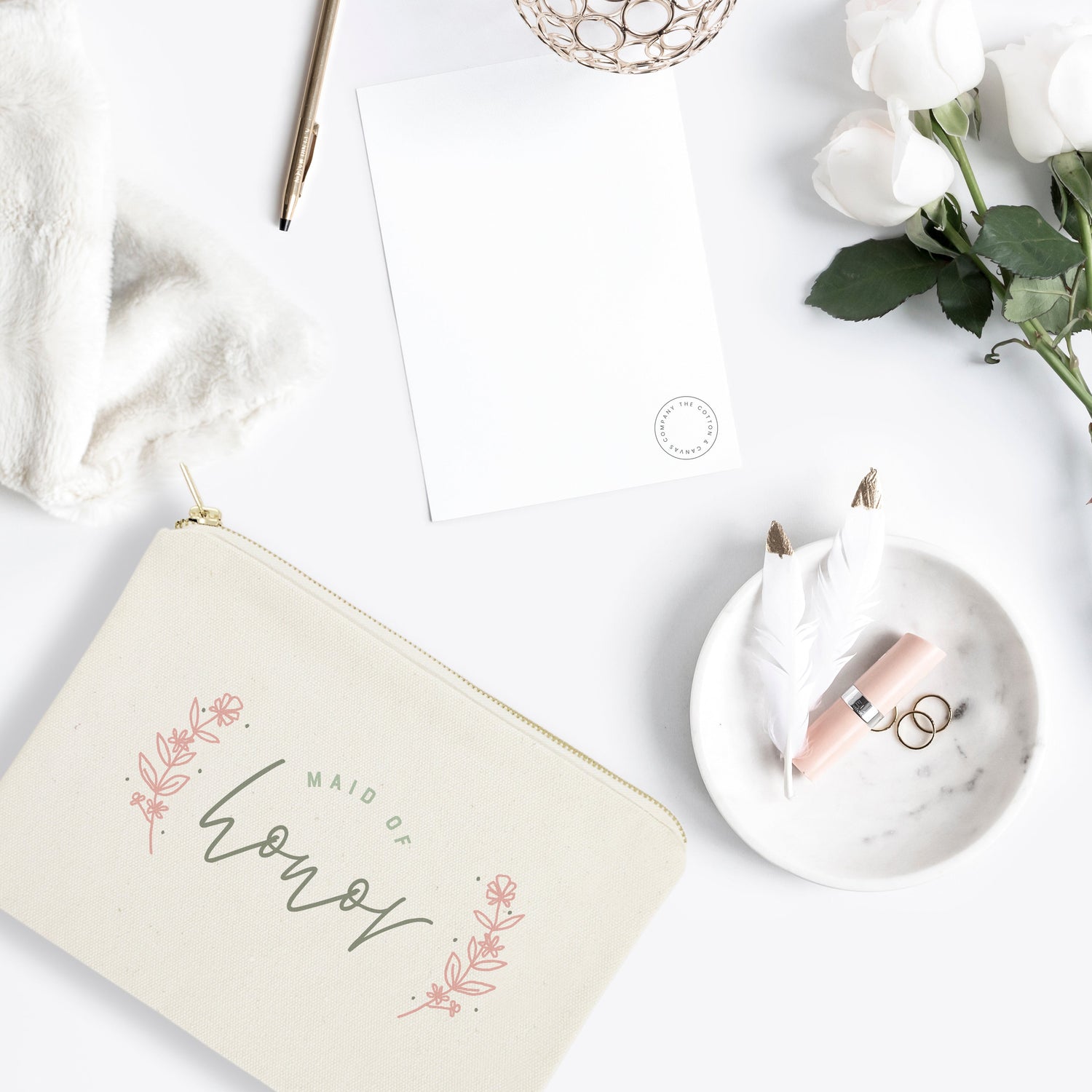 Floral Maid of Honor Cotton Canvas Cosmetic Bag from The Cotton & Canvas Co.