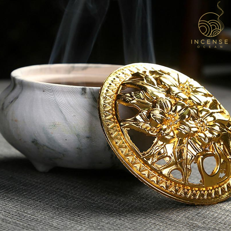 Marble Coil Censer Incense Burner Copper Cover Ceramic from incenseocean