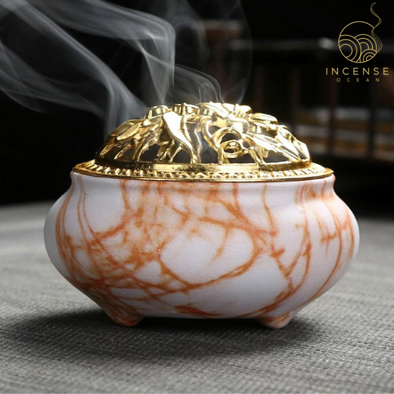 Marble Coil Censer Incense Burner Copper Cover Ceramic from incenseocean