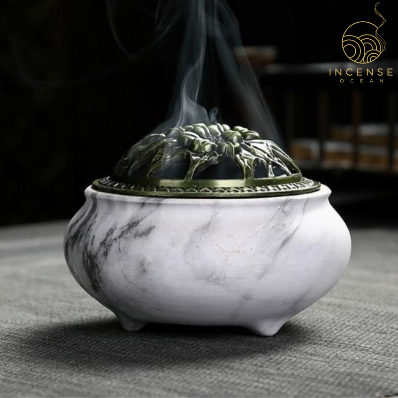 Marble Coil Censer Incense Burner Copper Cover Ceramic from incenseocean