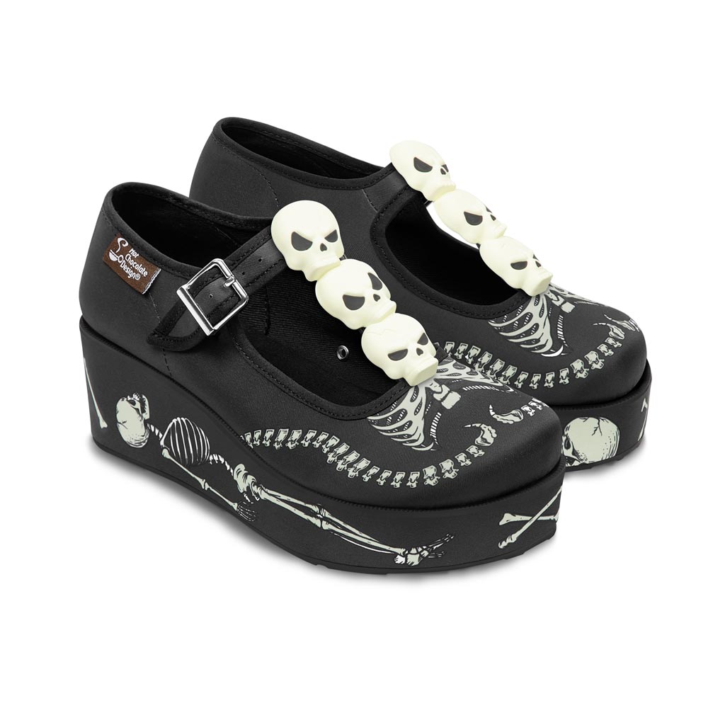 Chocolaticas® Skeletons Under Your Bed Women's Mary Jane Platform From Hot Chocolate Design