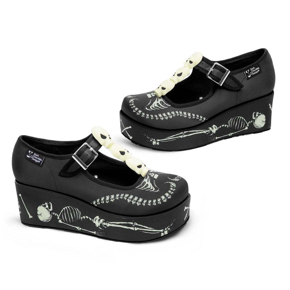 Chocolaticas® Skeletons Under Your Bed Women's Mary Jane Platform From Hot Chocolate Design