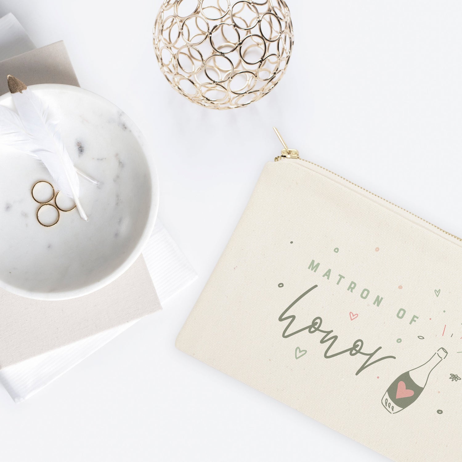 Champagne Bottle Matron of Honor Cotton Canvas Cosmetic Bag from The Cotton & Canvas Co.