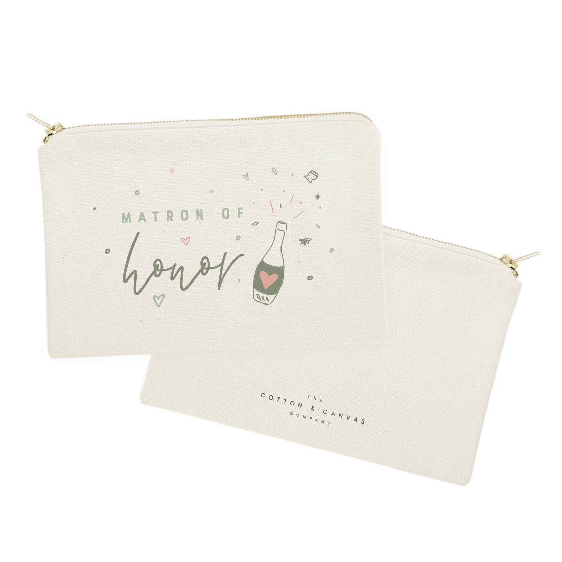Champagne Bottle Matron of Honor Cotton Canvas Cosmetic Bag from The Cotton & Canvas Co.