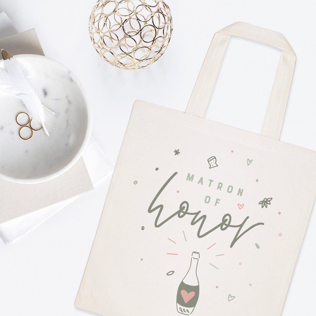 Champagne Celebration Matron of Honor Wedding Cotton Canvas Tote Bag from The Cotton & Canvas Co.