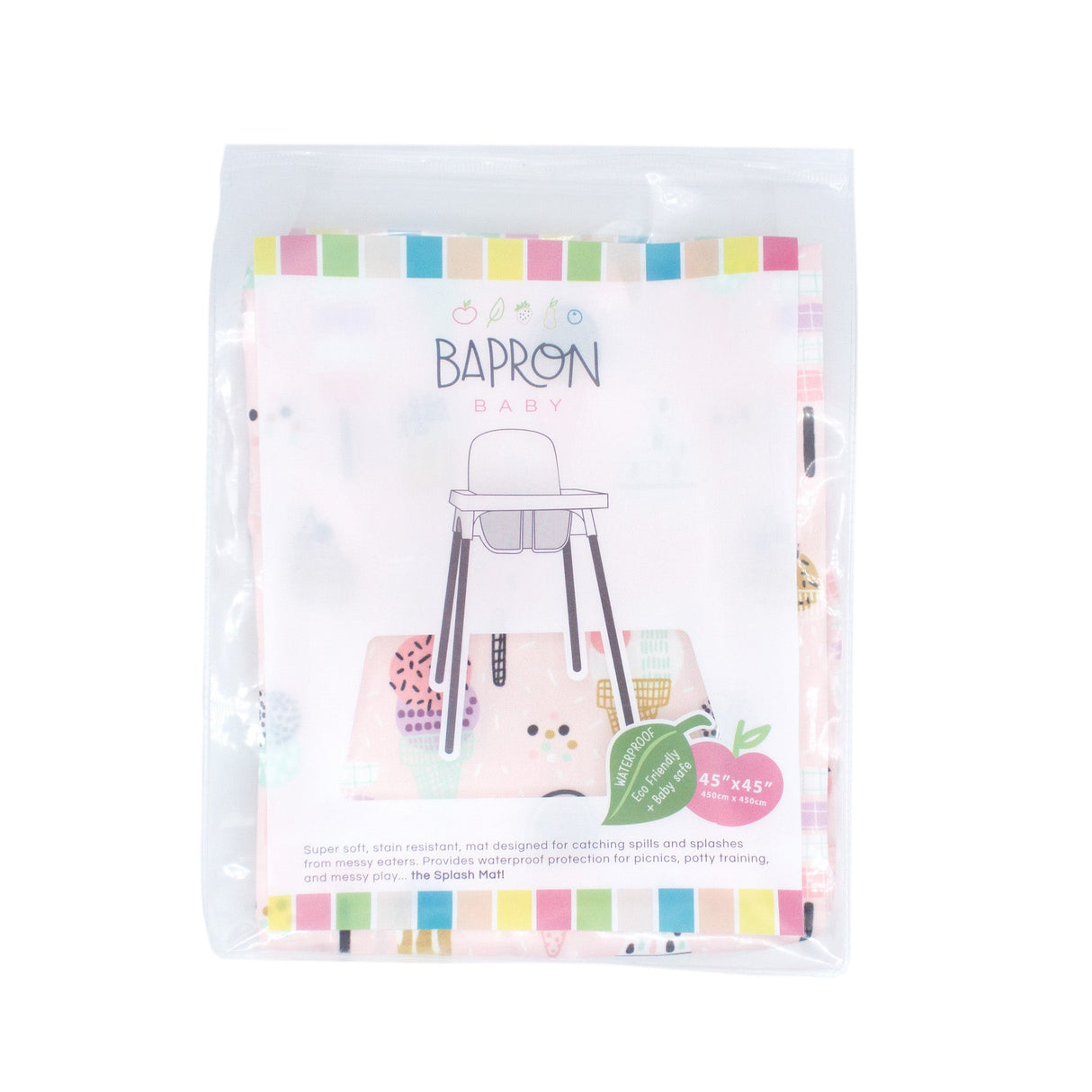 Pink Ice Cream Splash Mat - A Waterproof Catch-All for Highchair Spills and More! from BapronBaby