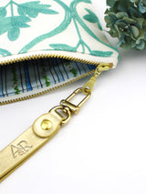 Mayfair Aqua Botanical Embroidered Wristlet Purse from Ash & Rose