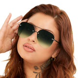 Smaller Megan 2 - Dark Green Metal Aviator Sunglasses from TopFoxx