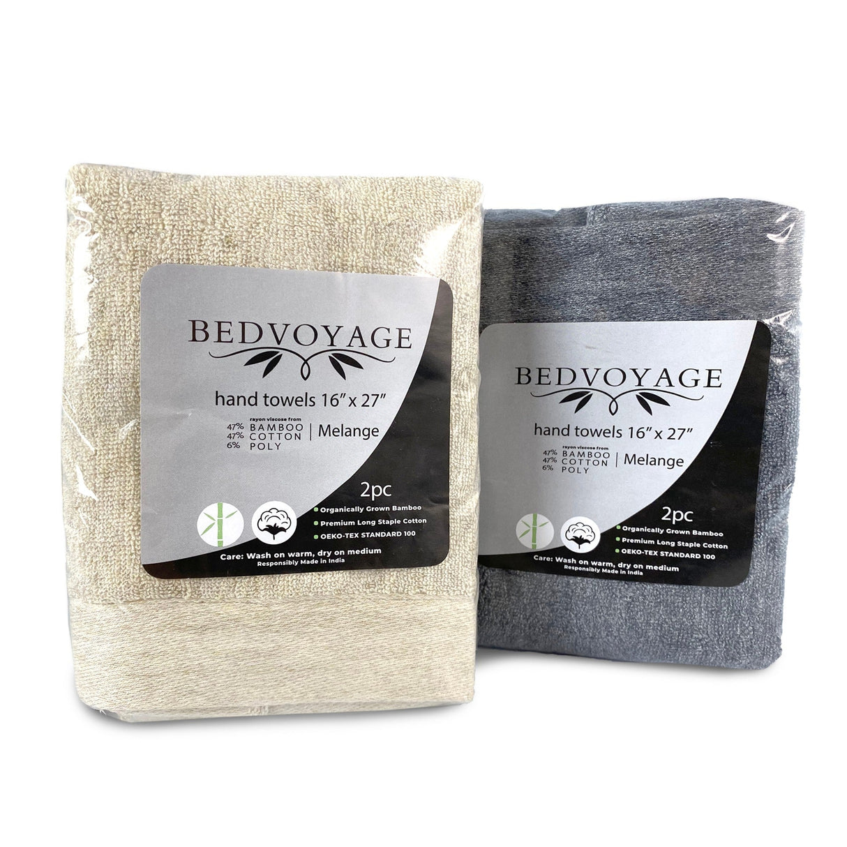 Melange Bamboo Cotton Hand Towel 2 Piece Set – Sand from BedVoyage