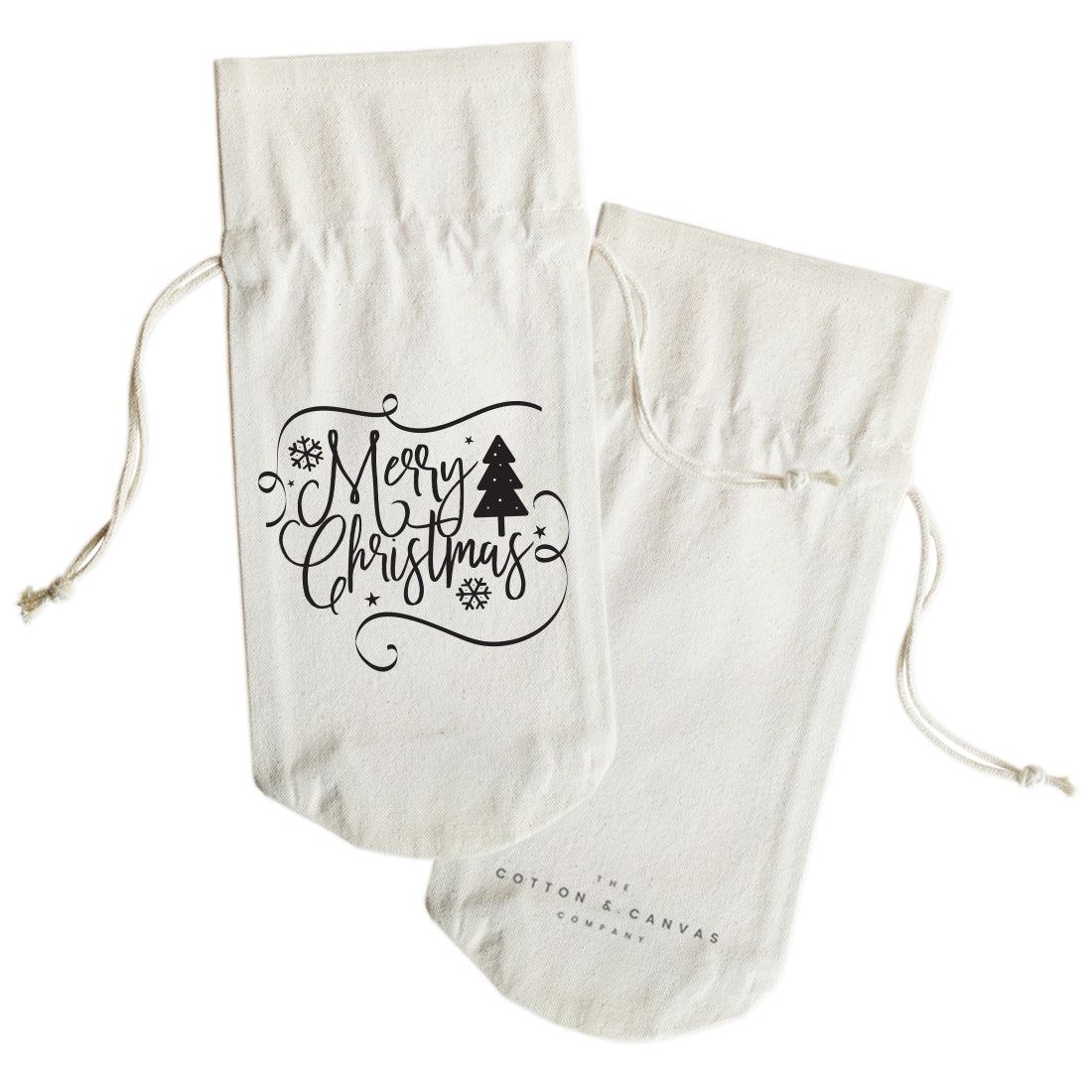 Merry Christmas Cotton Canvas Wine Bag from The Cotton & Canvas Co.