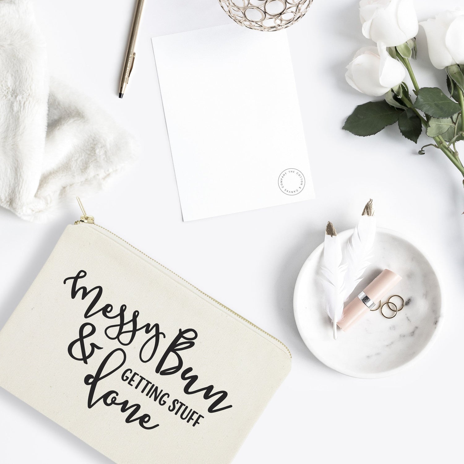 Messy Bun and Getting Stuff Done Cotton Canvas Cosmetic Bag from The Cotton & Canvas Co.