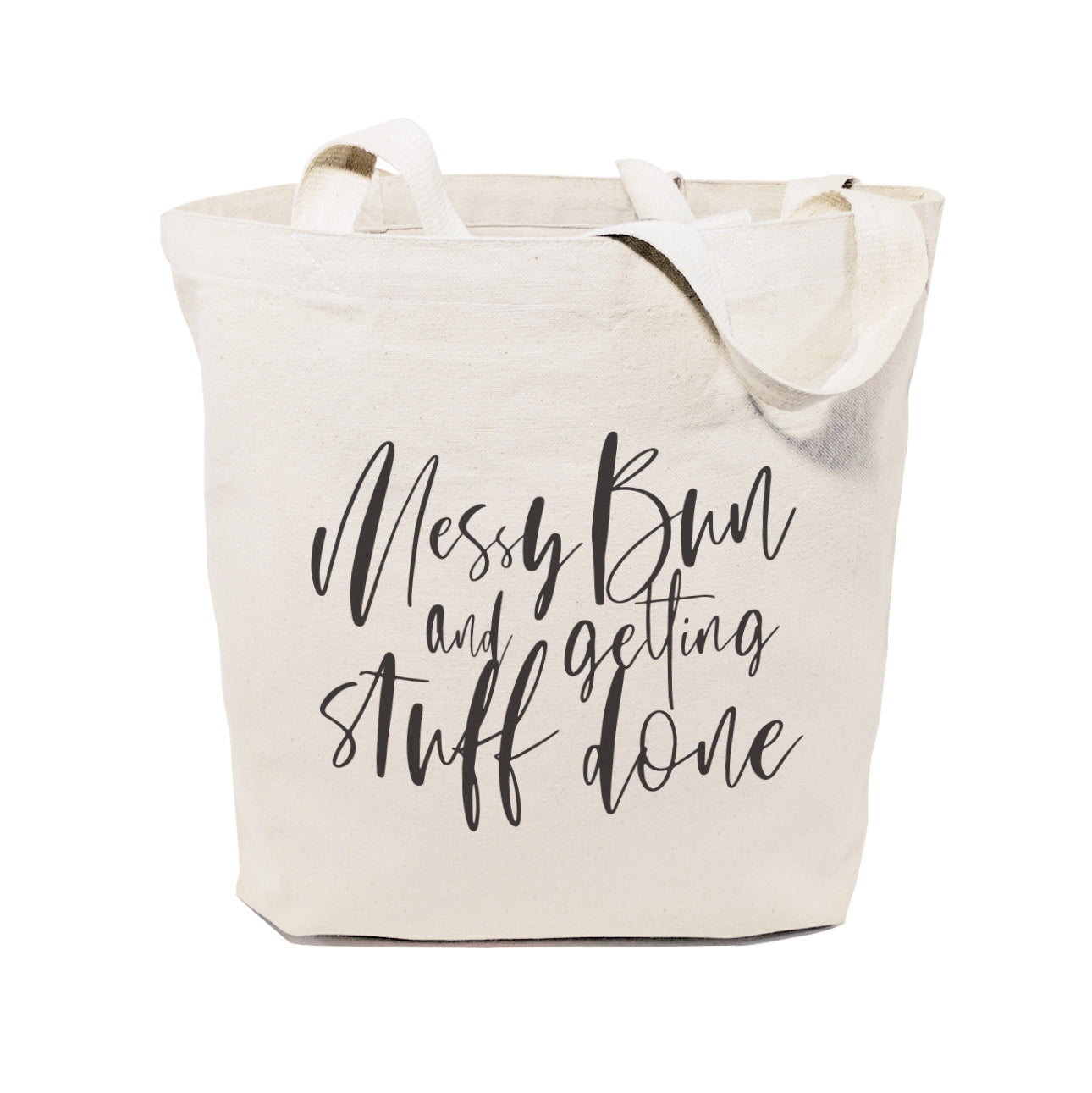Messy Bun and Getting Stuff Done Cotton Canvas Tote Bag from The Cotton & Canvas Co.