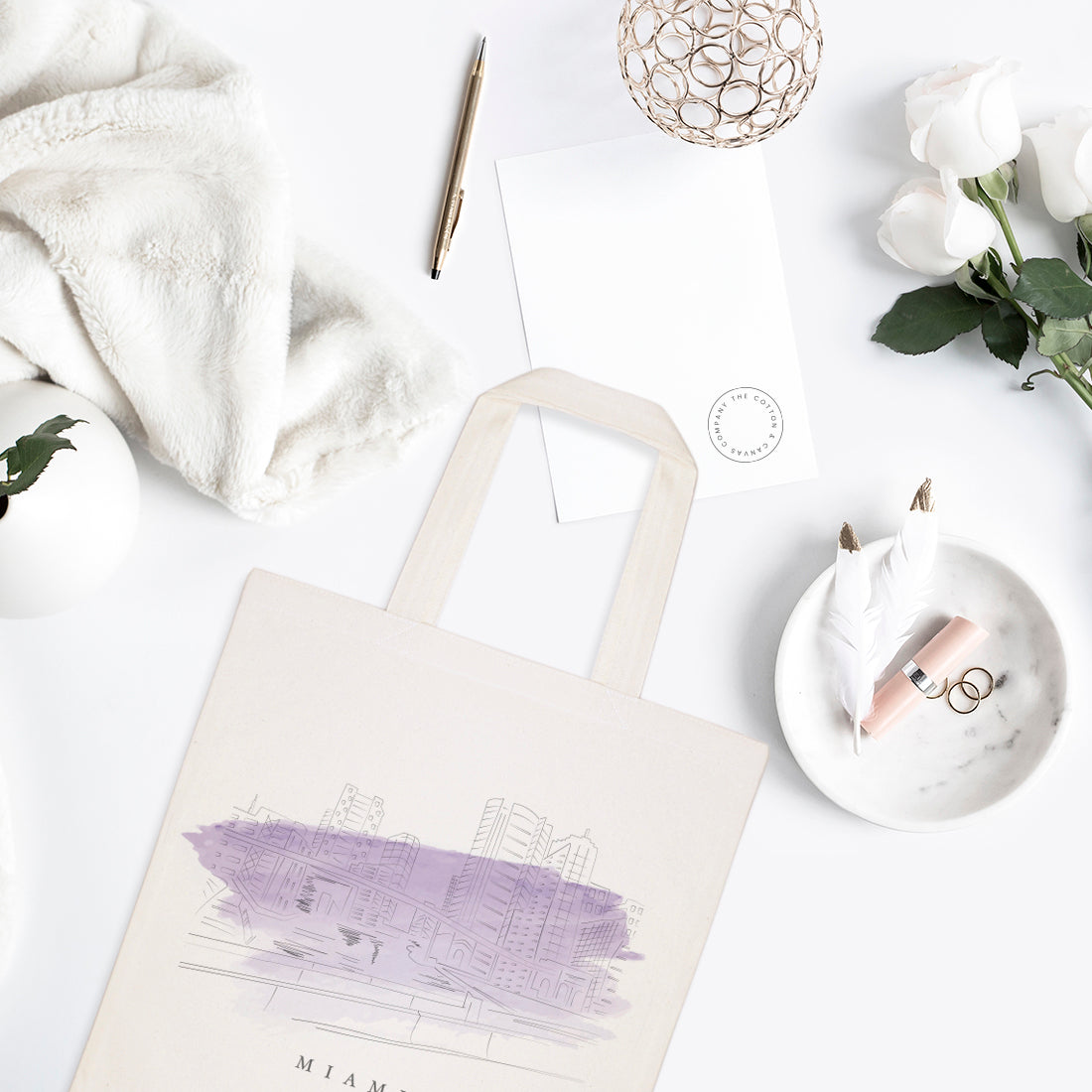 Miami Cityscape Cotton Canvas Tote Bag from The Cotton & Canvas Co.