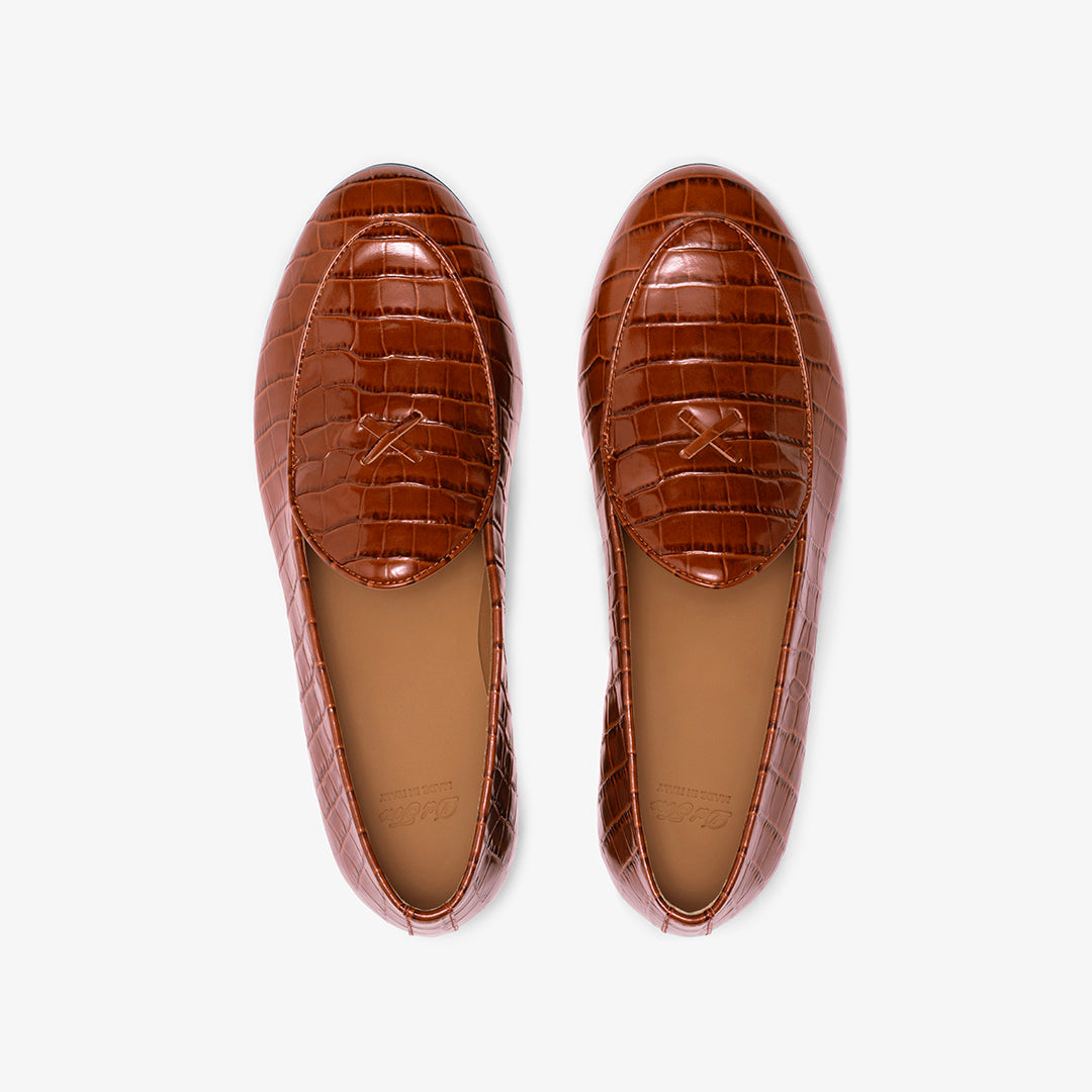 Men's Cognac Full Croc Milano Loafer From Del Toro Shoes