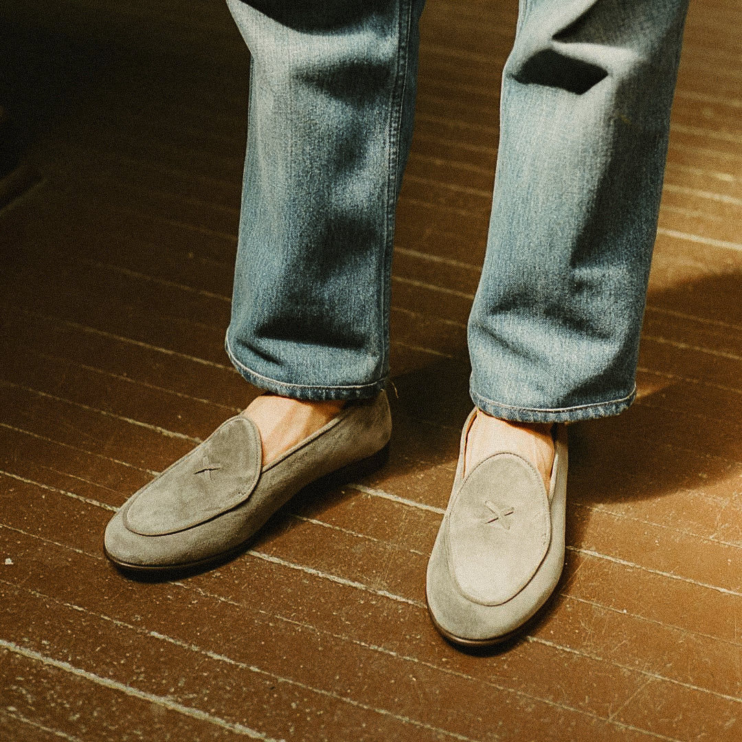 Men's Olive Grey Suede Milano Loafer From Del Toro Shoes