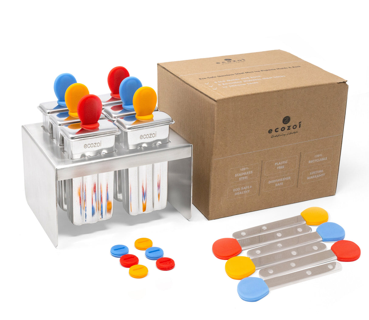 Stainless Steel Popsicle Molds, Mini Square with Stainless Steel Sticks from ecozoi