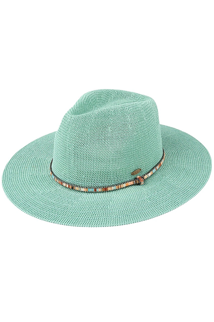 C.C MULTI THREAD RHINESTONE TRIM BAND PANAMA HAT from Madeline Love
