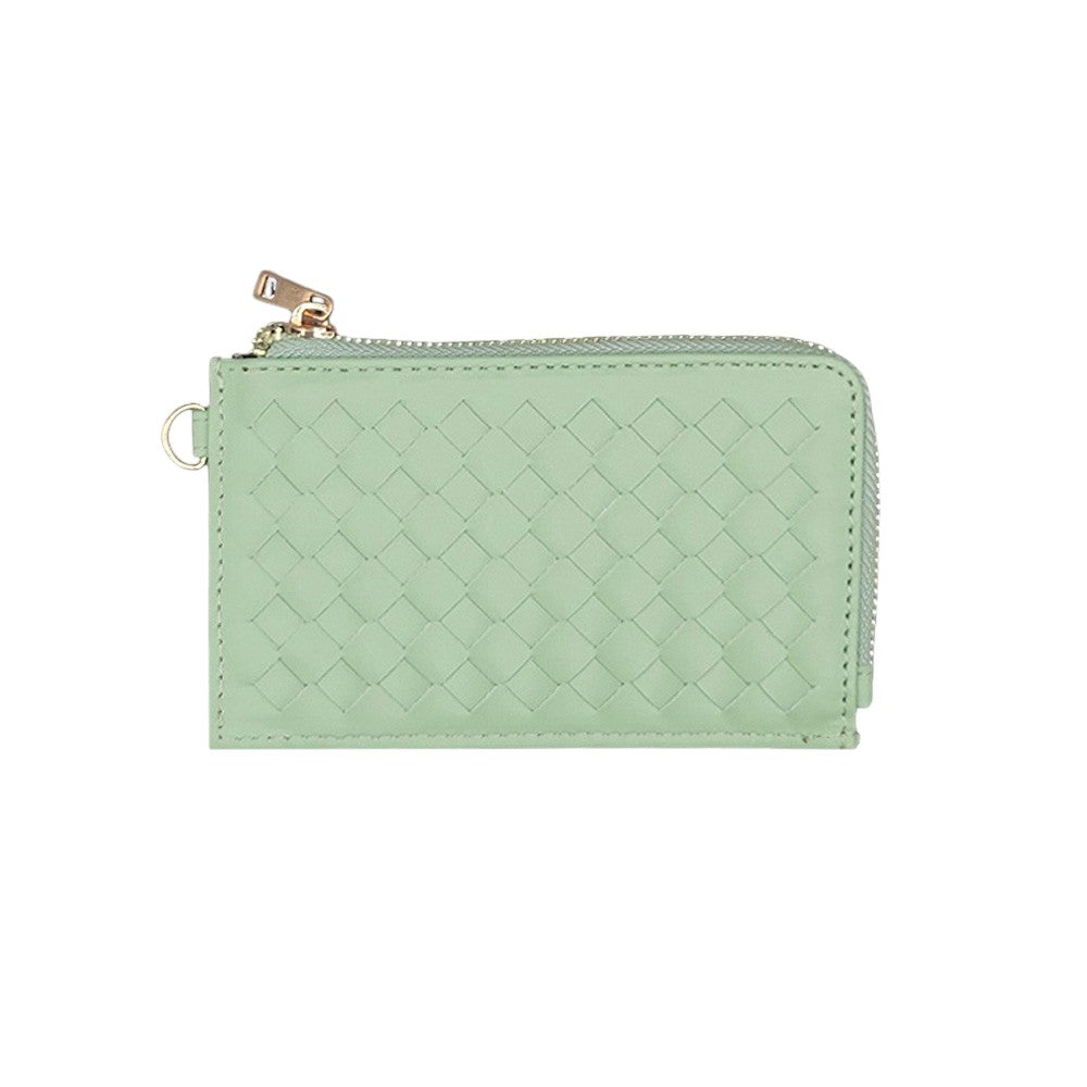 Faux Leather Basket Weave Flat Card Holder Wallet with Wristlet  from Madeline Love