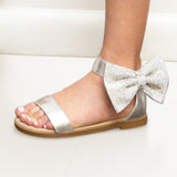 Miss Cambelle Crystal Bow Sandal in Silver - Kids from Yosi Samra