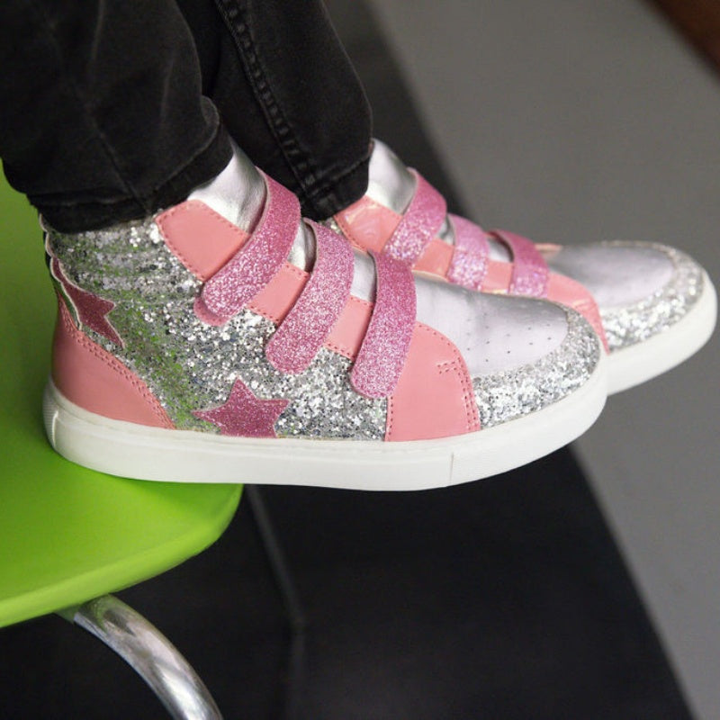 Miss Hannah Velcro Sneaker in Pink & Silver - Kids from Yosi Samra