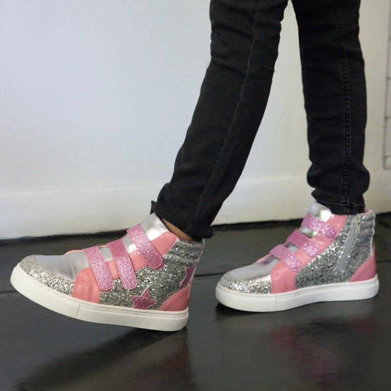 Miss Hannah Velcro Sneaker in Pink & Silver - Kids from Yosi Samra