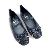 Miss Emma Flat in Black Glitter - Kids from Yosi Samra