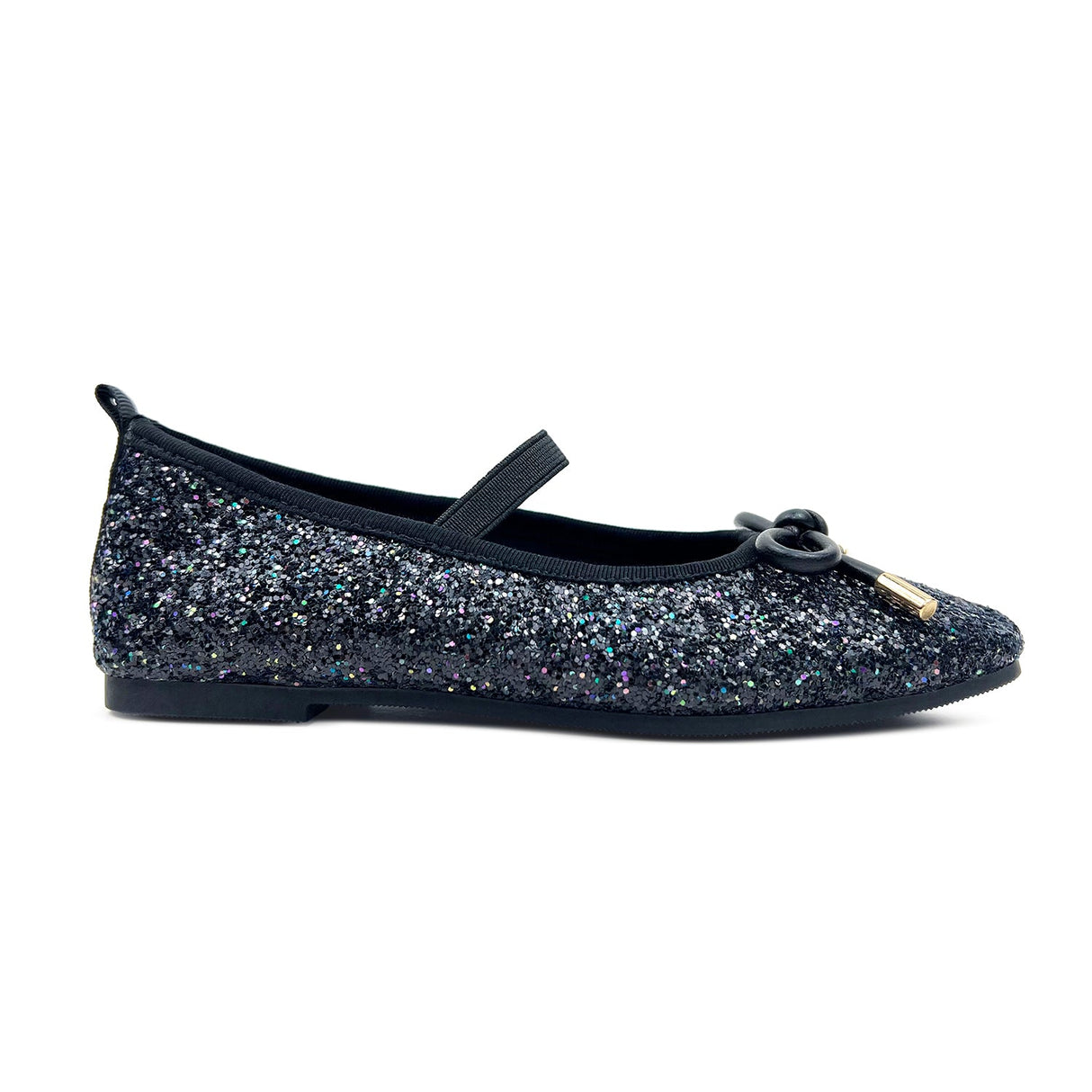 Miss Emma Flat in Black Glitter - Kids from Yosi Samra
