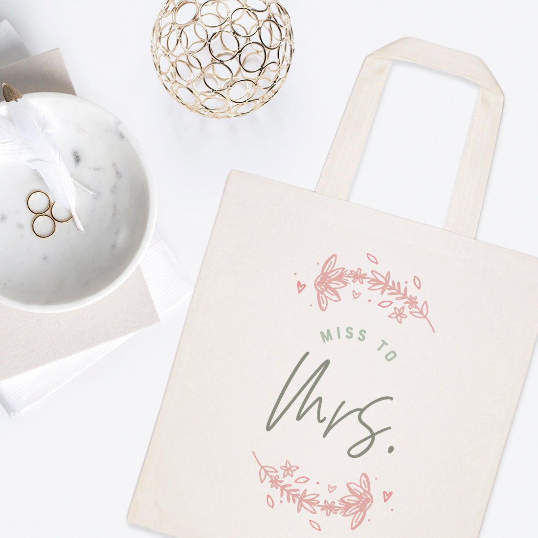 Floral Miss to Mrs. Wedding Cotton Canvas Tote Bag from The Cotton & Canvas Co.
