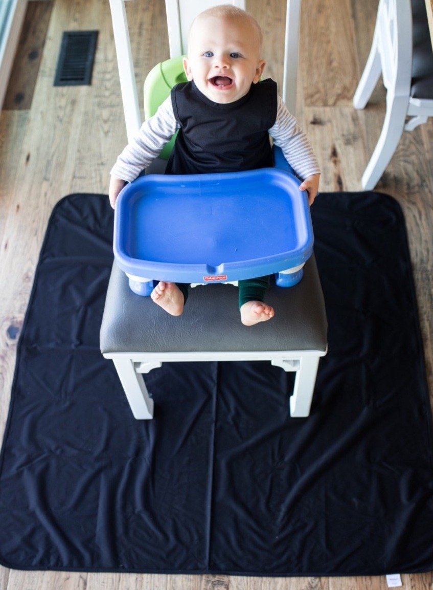 Solid Black Minimalist Splash Mat - A Waterproof Catch-All for Highchair Spills and More! from BapronBaby