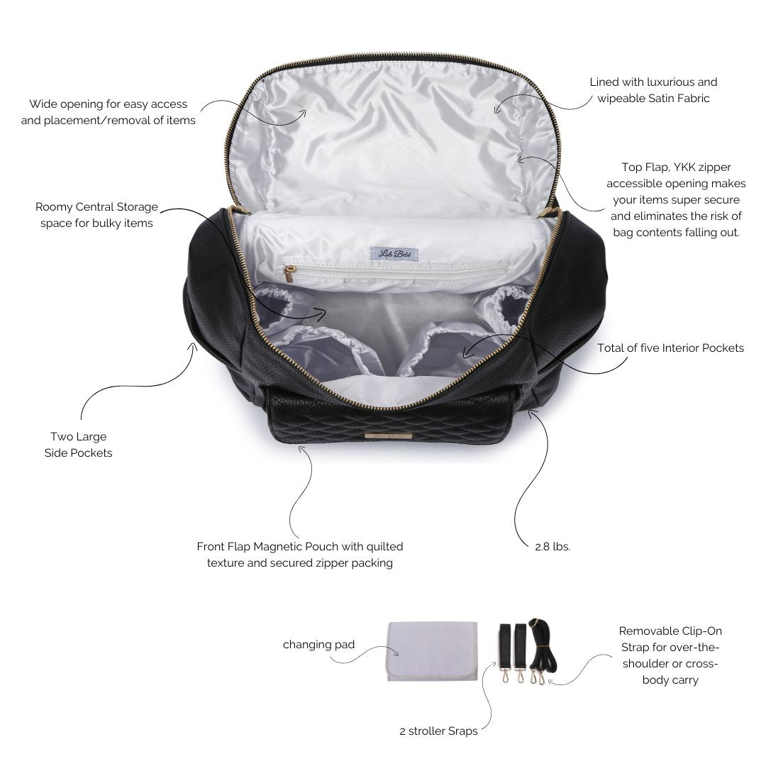 Monaco Diaper Bag | Ebony Black From Luli Bebé