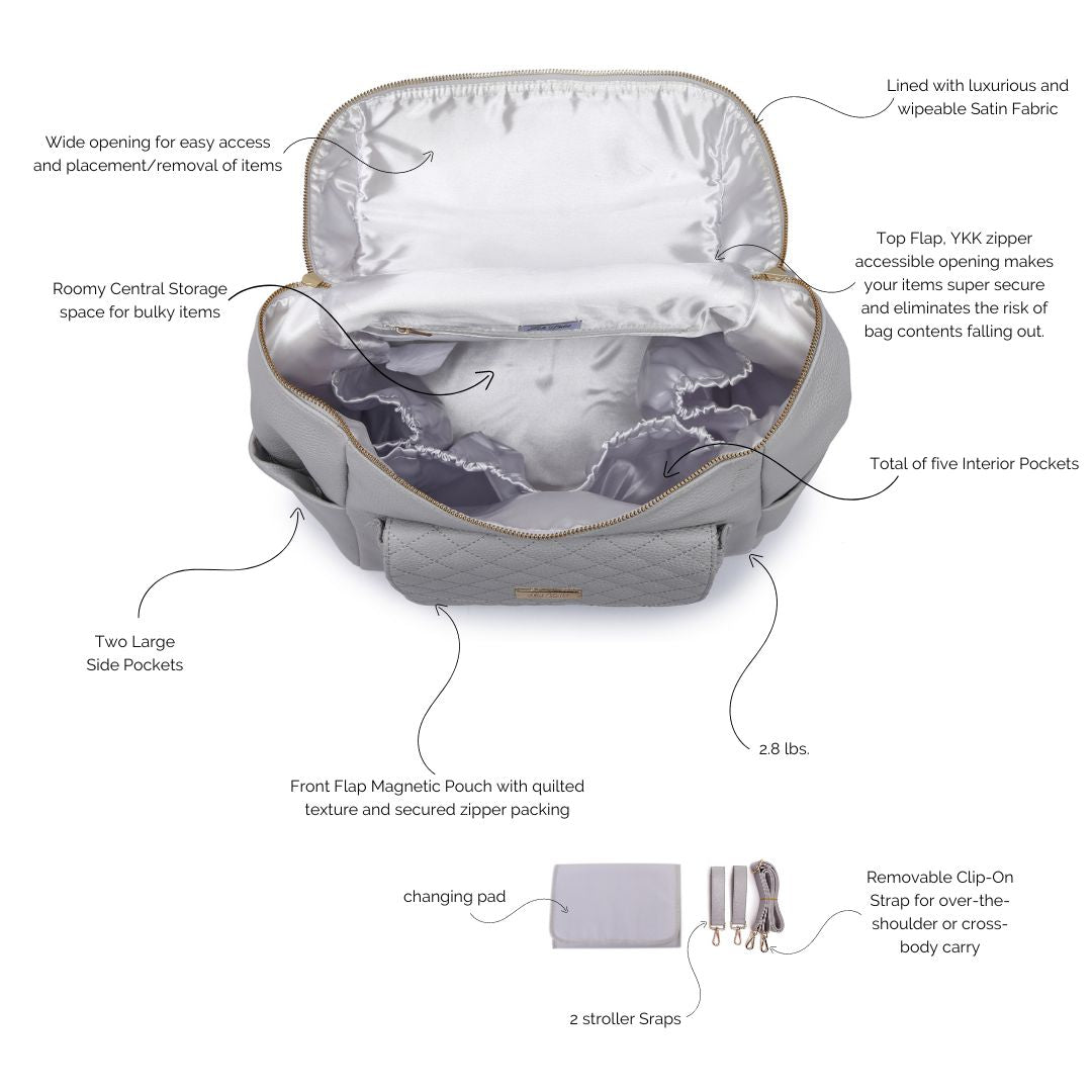 Monaco Diaper Bag | Stone Grey From Luli Bebé