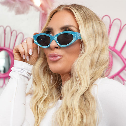 Kat x Money Moves - Blue Cateye Sunglasses from TopFoxx