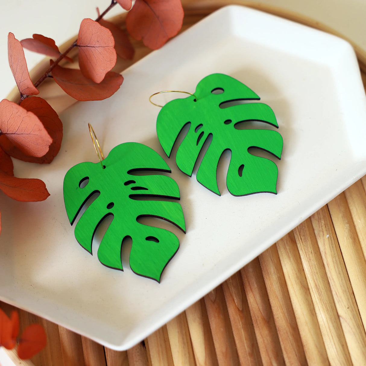 Monstera Statement Hoops Giant- 5 Colors Available from LE CHIC MIAMI