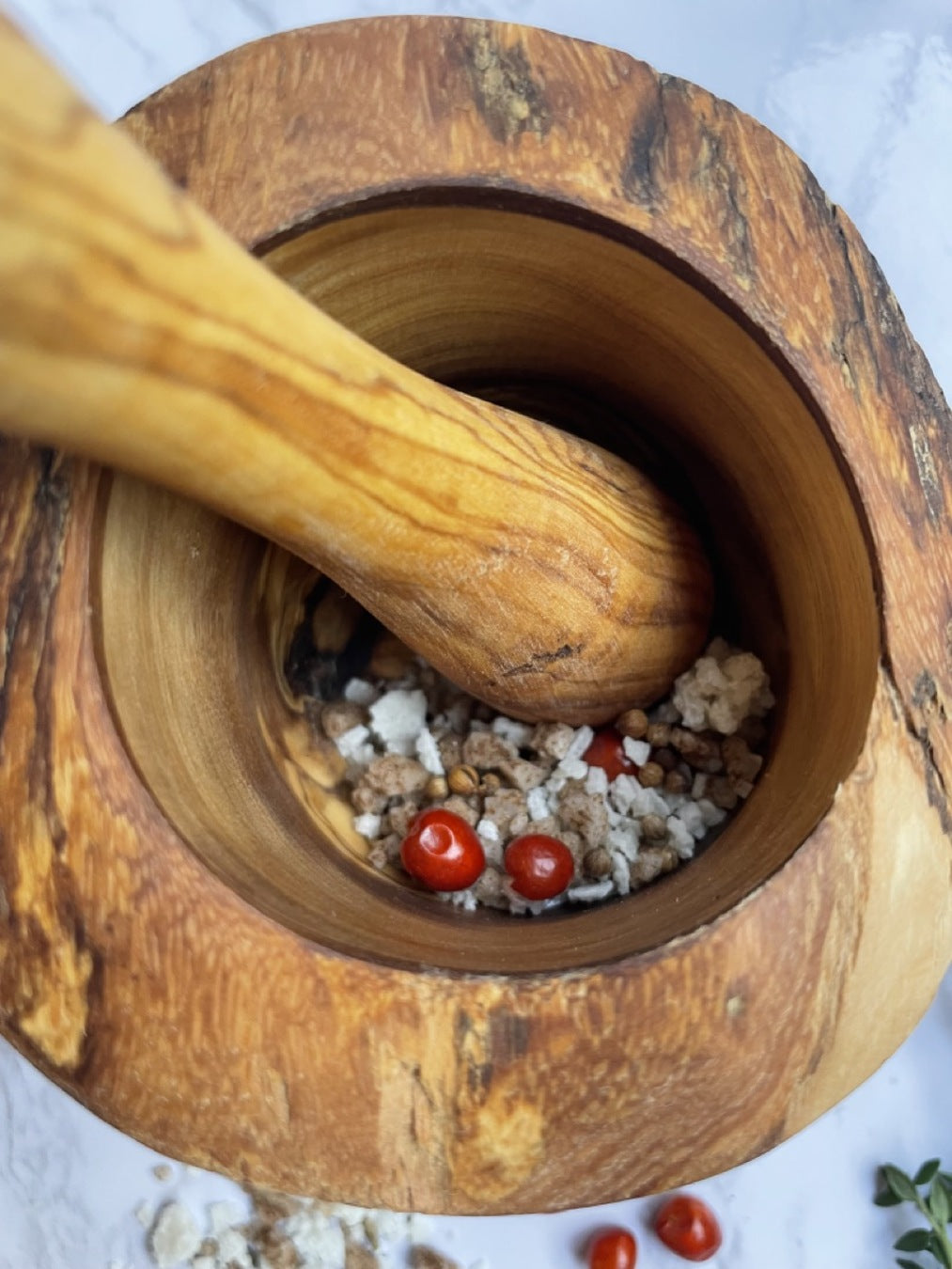Olive Wood Rustic Mortar and Pestle from Choixe