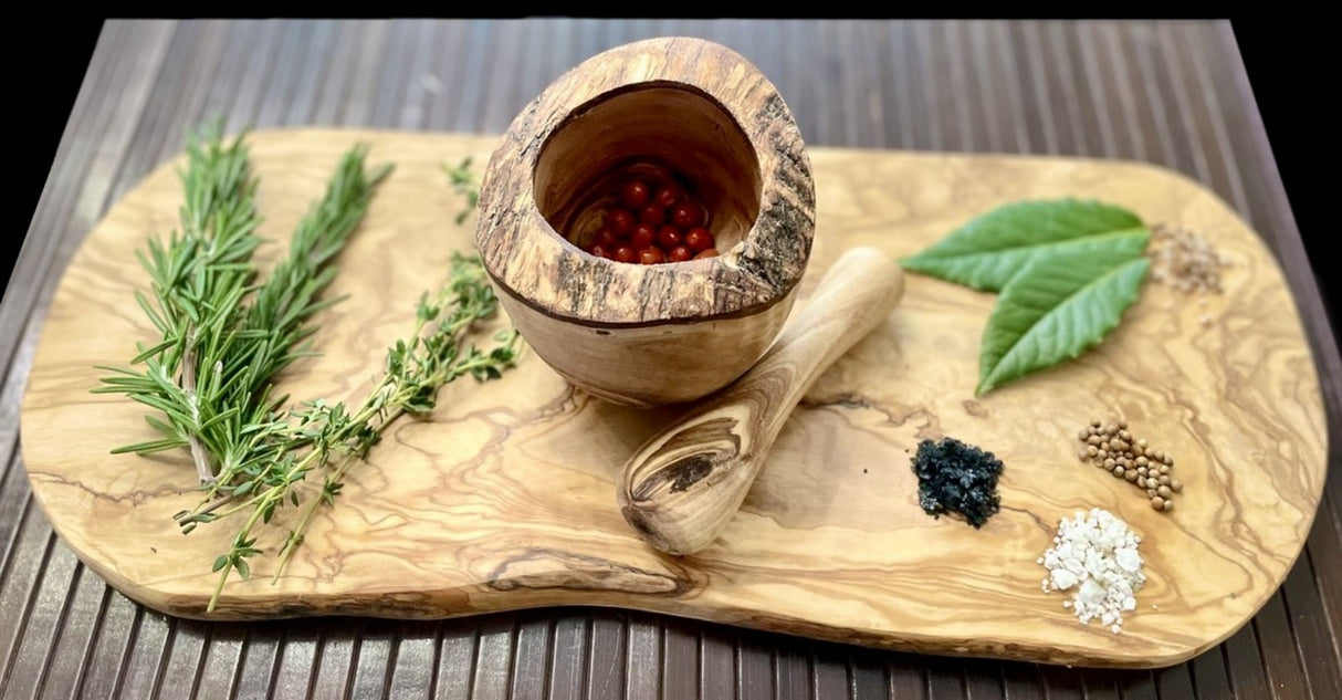 Olive Wood Rustic Mortar and Pestle from Choixe