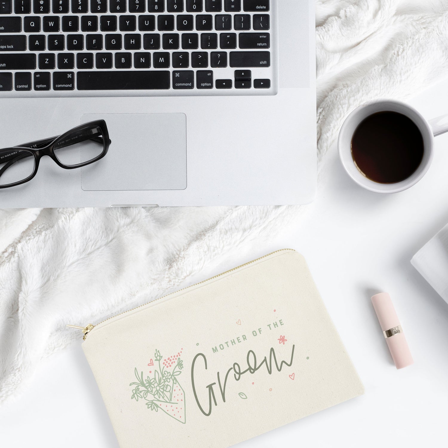 Floral Mother of the Groom Cotton Canvas Cosmetic Bag from The Cotton & Canvas Co.