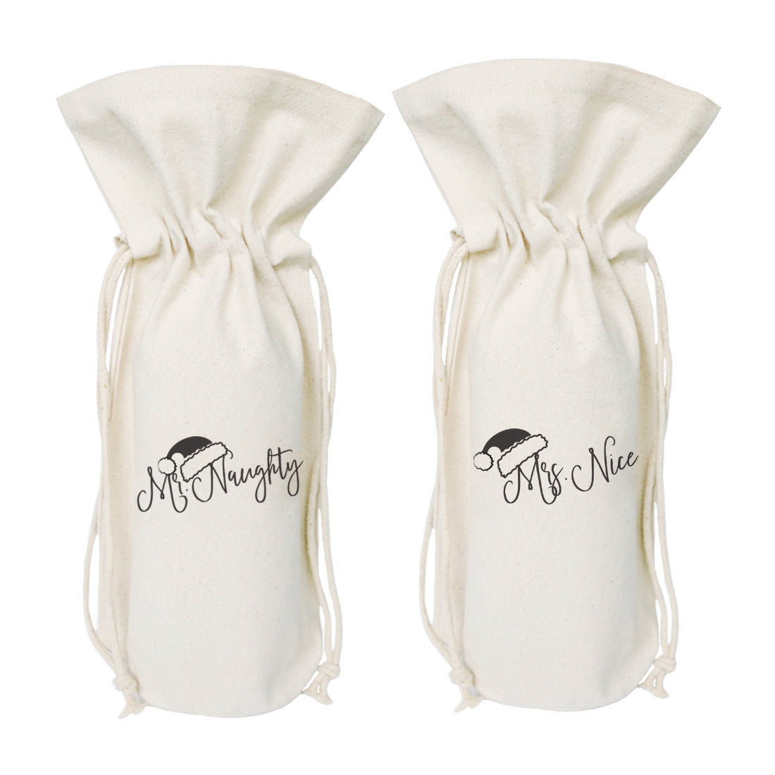 Mr. Naughty and Mrs. Nice Christmas Cotton Canvas Wine Bag, 2-pack from The Cotton & Canvas Co.