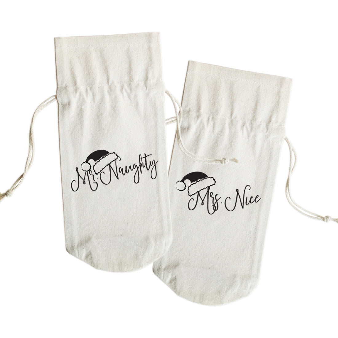 Mr. Naughty and Mrs. Nice Christmas Cotton Canvas Wine Bag, 2-pack from The Cotton & Canvas Co.