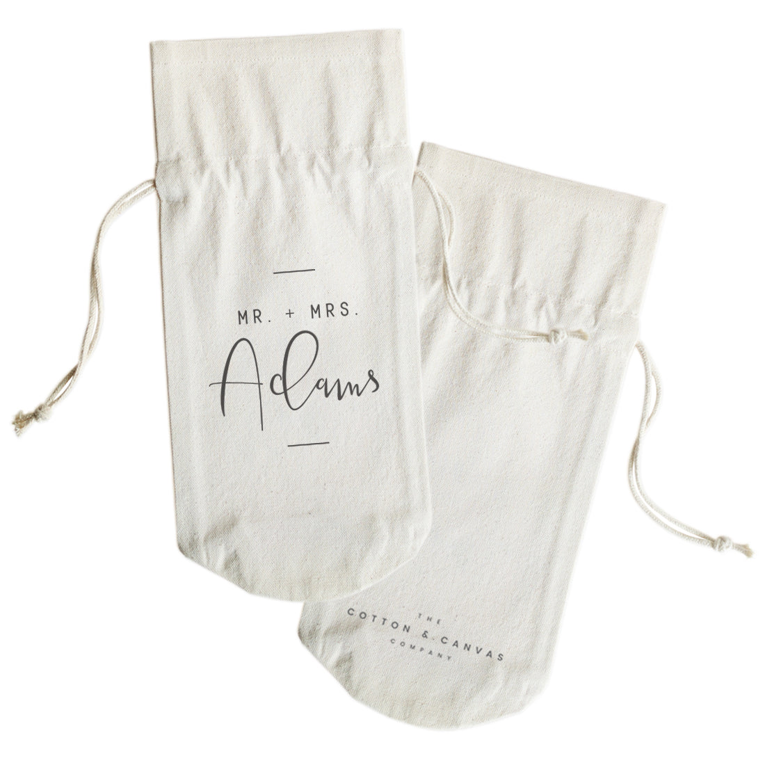 Mr. & Mrs. with Last Name Cotton Canvas Wine Bag from The Cotton & Canvas Co.