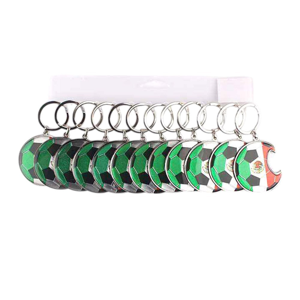 12PCS - Mexico Flag Printed Soccer Bottle Opener Keychains from Madeline Love