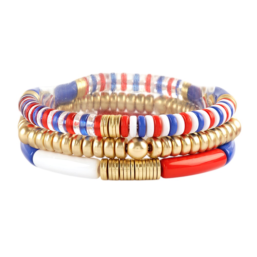 3PCS - American USA Flag Resin Beaded Stretch Bracelets from Madeline Love