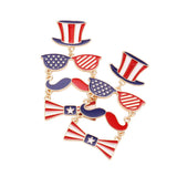 American USA Flag Hat Sunglasses Mustache Bow Link Dangle Earrings from Madeline Love