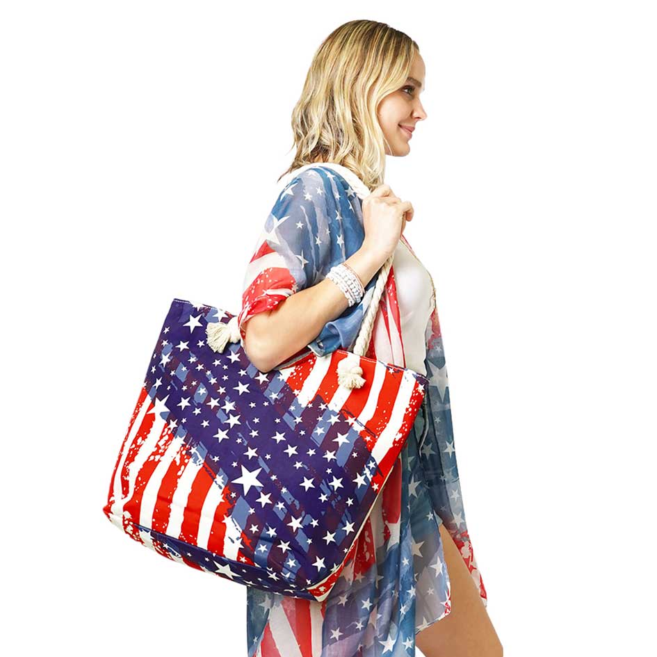American USA Flag Print Beach Tote Bag  from Madeline Love