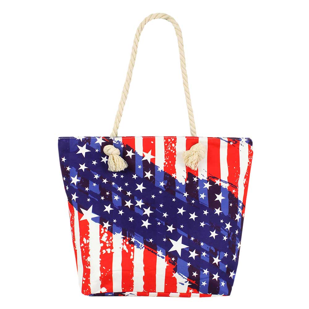 American USA Flag Print Beach Tote Bag  from Madeline Love