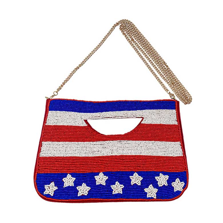 American USA Flag Seed Beaded Tote Crossbody Bag  from Madeline Love