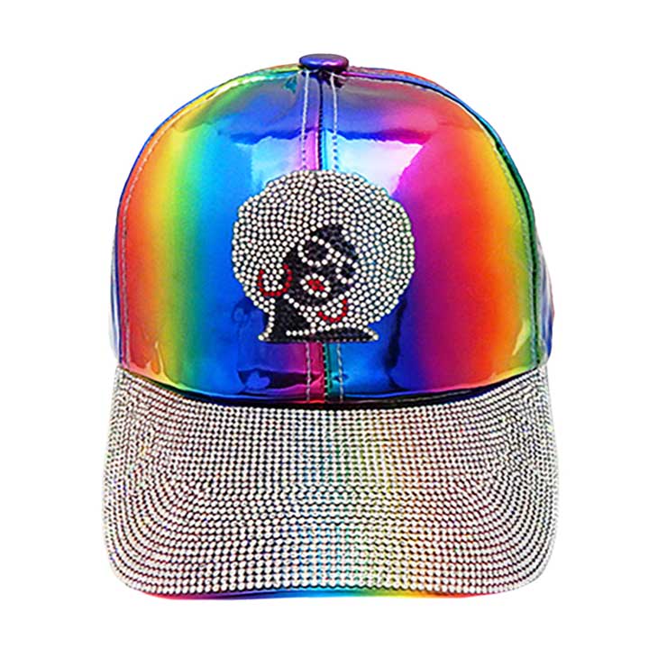 Bling Afro Girl Accented Rainbow Baseball Cap from Madeline Love