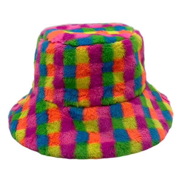 Checkered Faux Fur Bucket Hat from Madeline Love