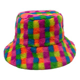 Checkered Faux Fur Bucket Hat from Madeline Love