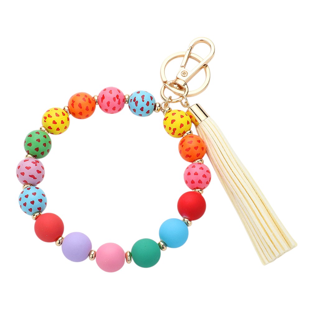Heart Patterned Beaded Tassel Keychain  Bracelet from Madeline Love