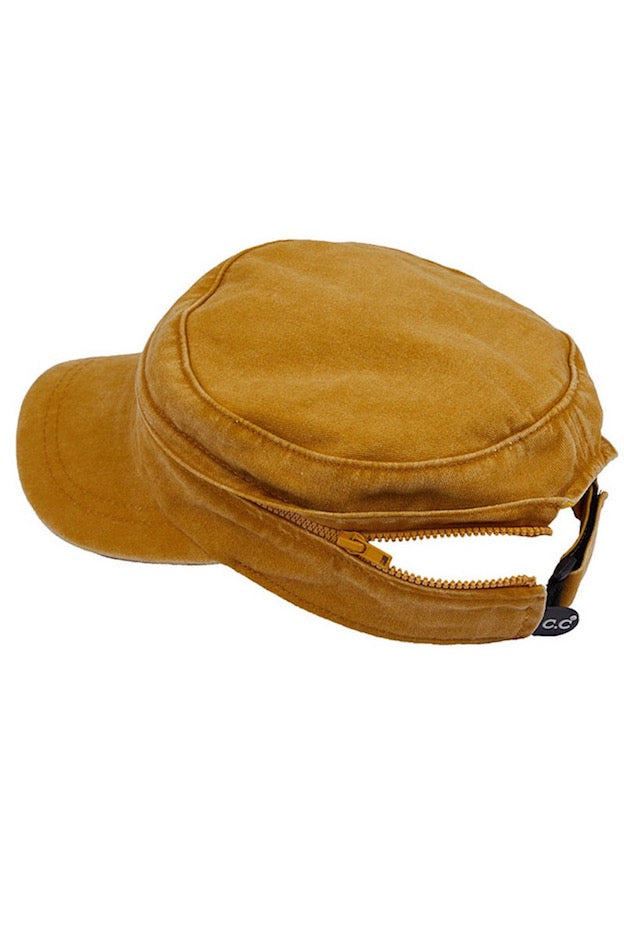 C.C Convertible Denim Army Zipper Cap Sun Visor from Madeline Love